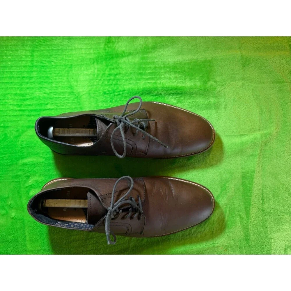 Ben Sherman Brent Mens 10 Brown Leather Plain Toe Derby Oxford Dress Shoes